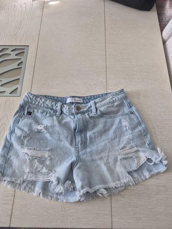 KanCan Light Blue Distressed Denim Shorts - Picture 1 of 4